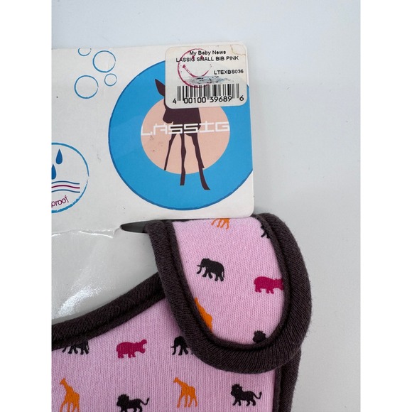 LASSIG Baby Bib Small 0-6 Months Pink Animal Print Jungle Giraffe Elephant NWT - Picture 3 of 9